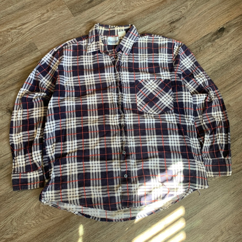 Vintage 90s Repage Long Sleeve Button Up Shirt in Brown Plaid - Size M Mens